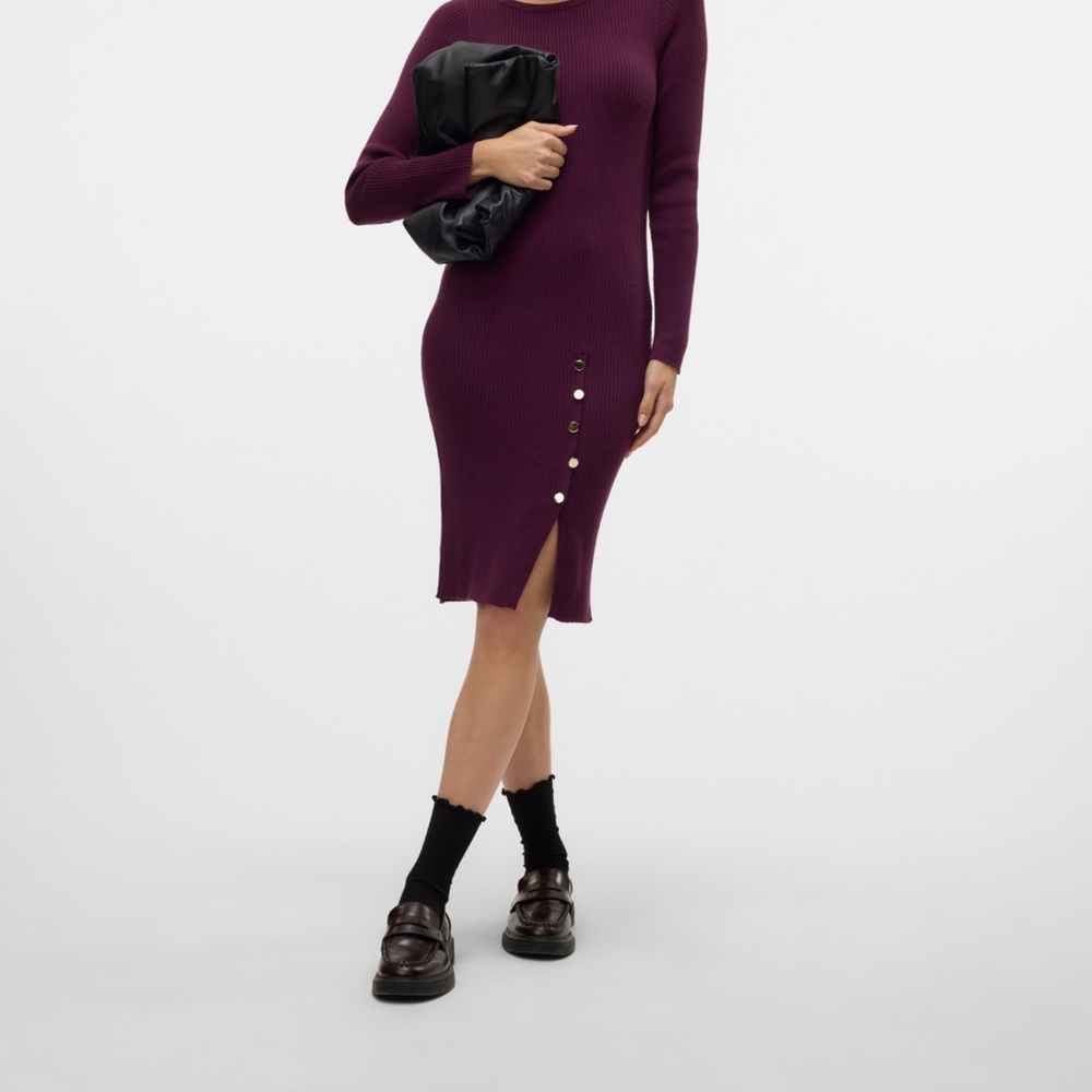 Popular Basics Long Sleeve Dress in Rich Purple